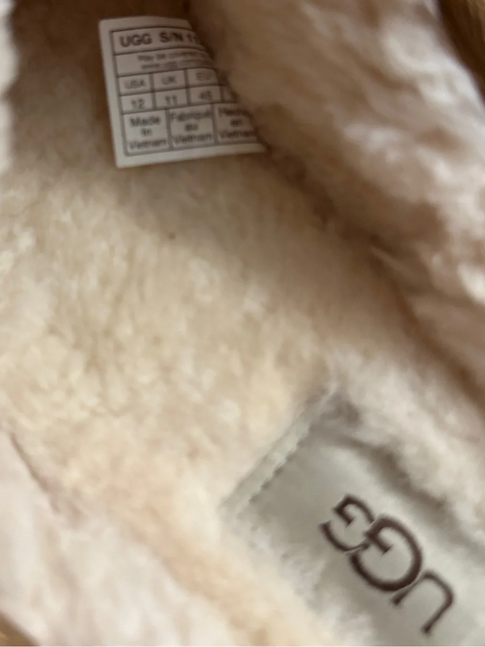 UGG Plush Shearling-Lined Slip-On slippers in Cream light brown color